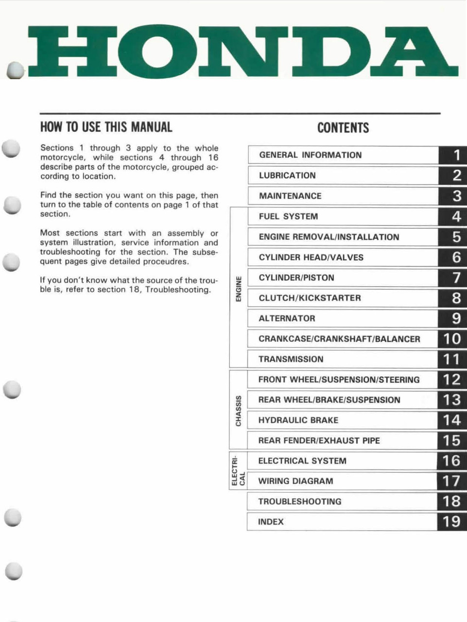 Honda 1995 XR250R Service Manual
