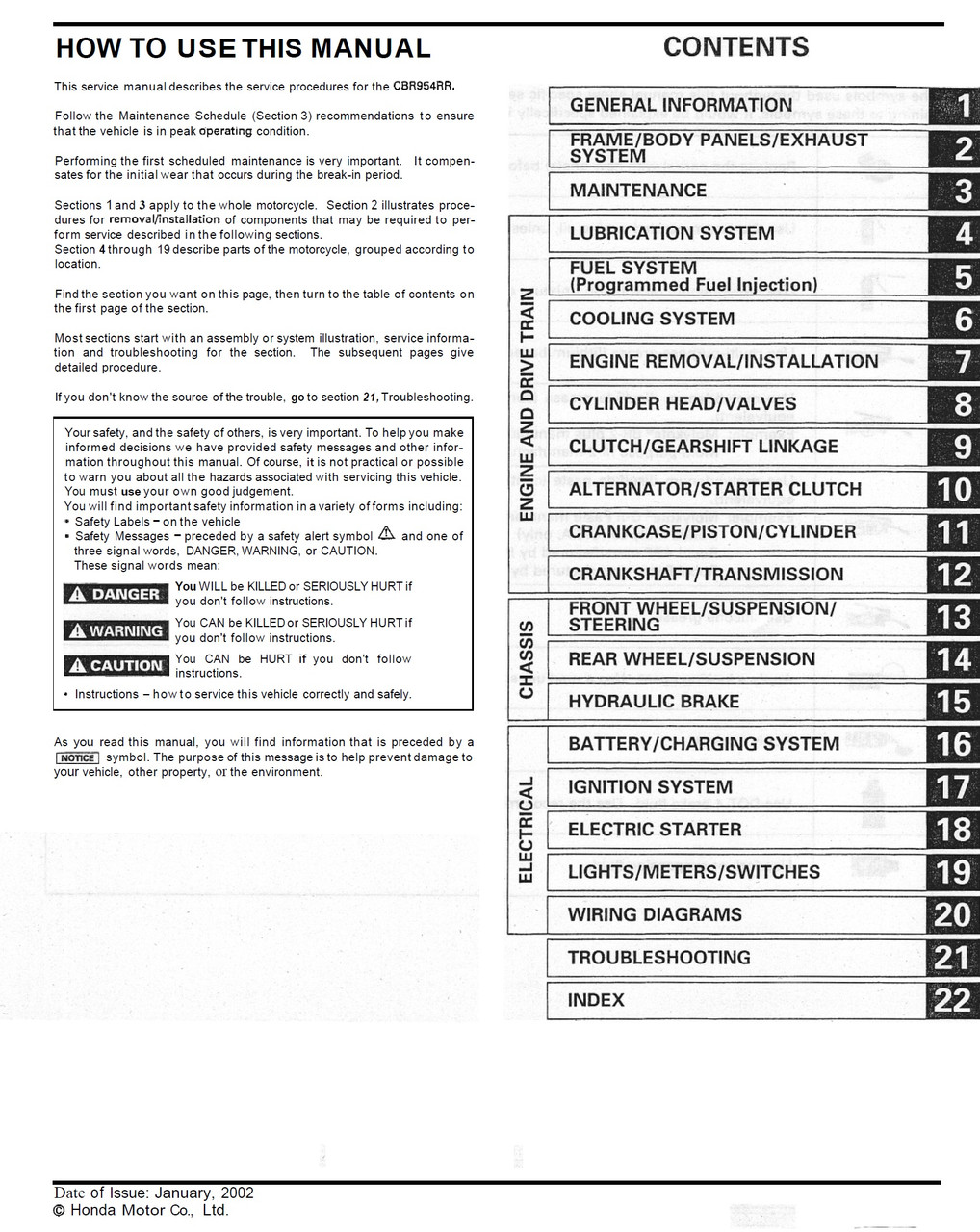 Honda 2002 CBR954RR Service Manual