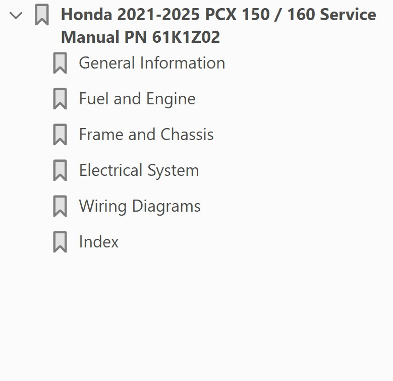 Service Manual Honda 2025 PCX 160 Repair
