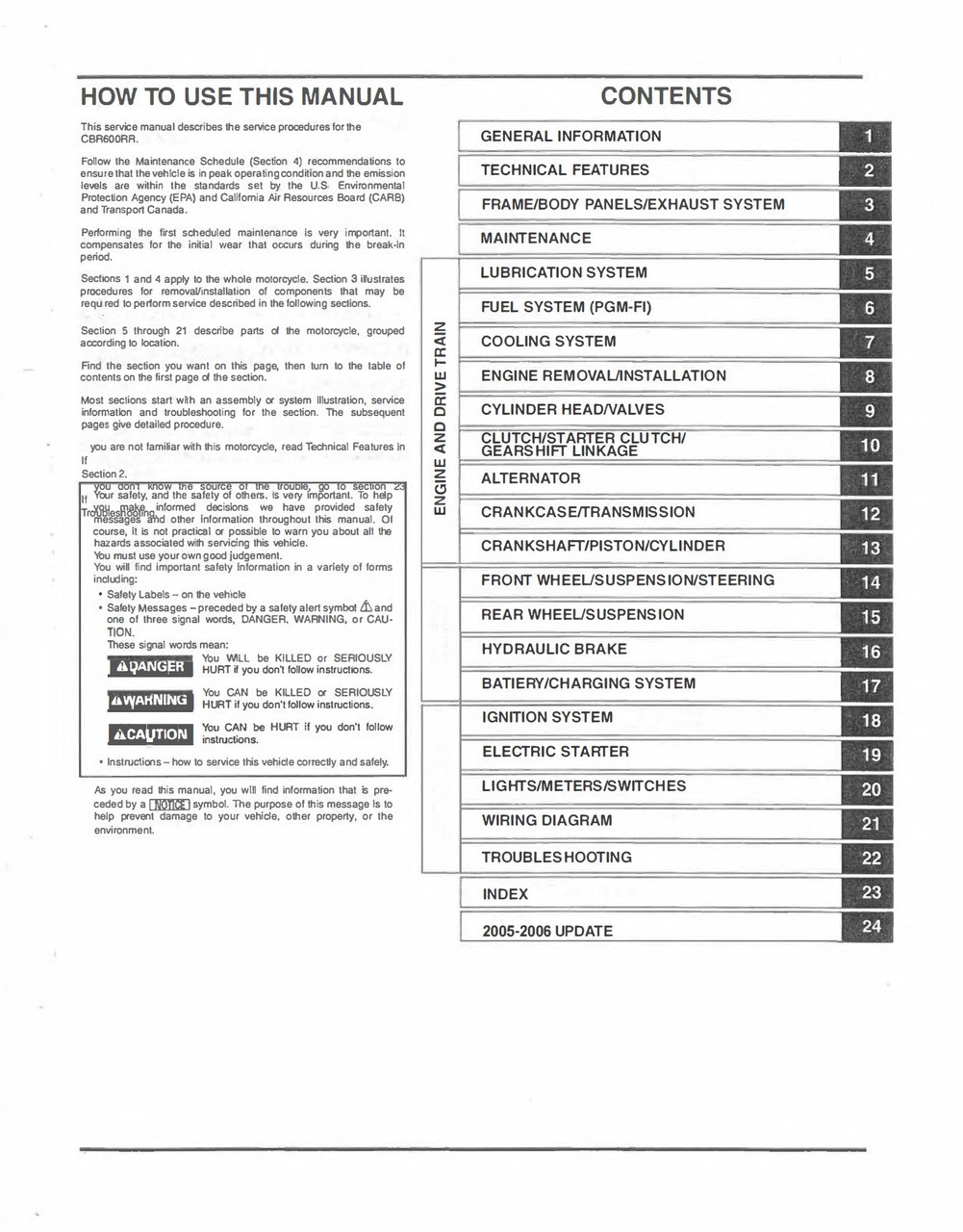 2006 CBR 600RR SERVICE MANUAL visual data 2