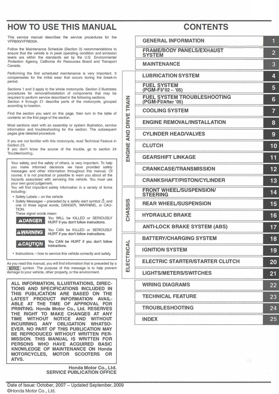 Honda 2006 VFR800 Service Manual