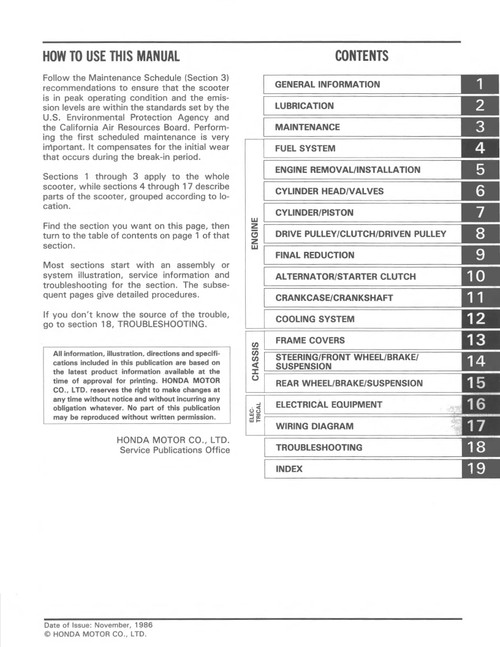 Honda 1987 Elite 150 Service Manual