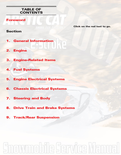 Arctic Cat 2007 F8 Efi Sno Pro Tony Stewart Service Manual