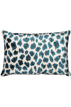 Velvet Ikat Leopard Blue Cushion - flatshot image