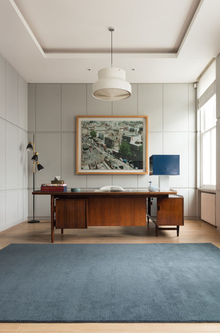 Wooster Blue Cut and Loop Stripe rug by Farrow & Ball insitu image