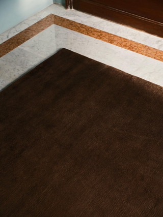 Mohair Sheared rug in Carob, corner detail showing pile texture