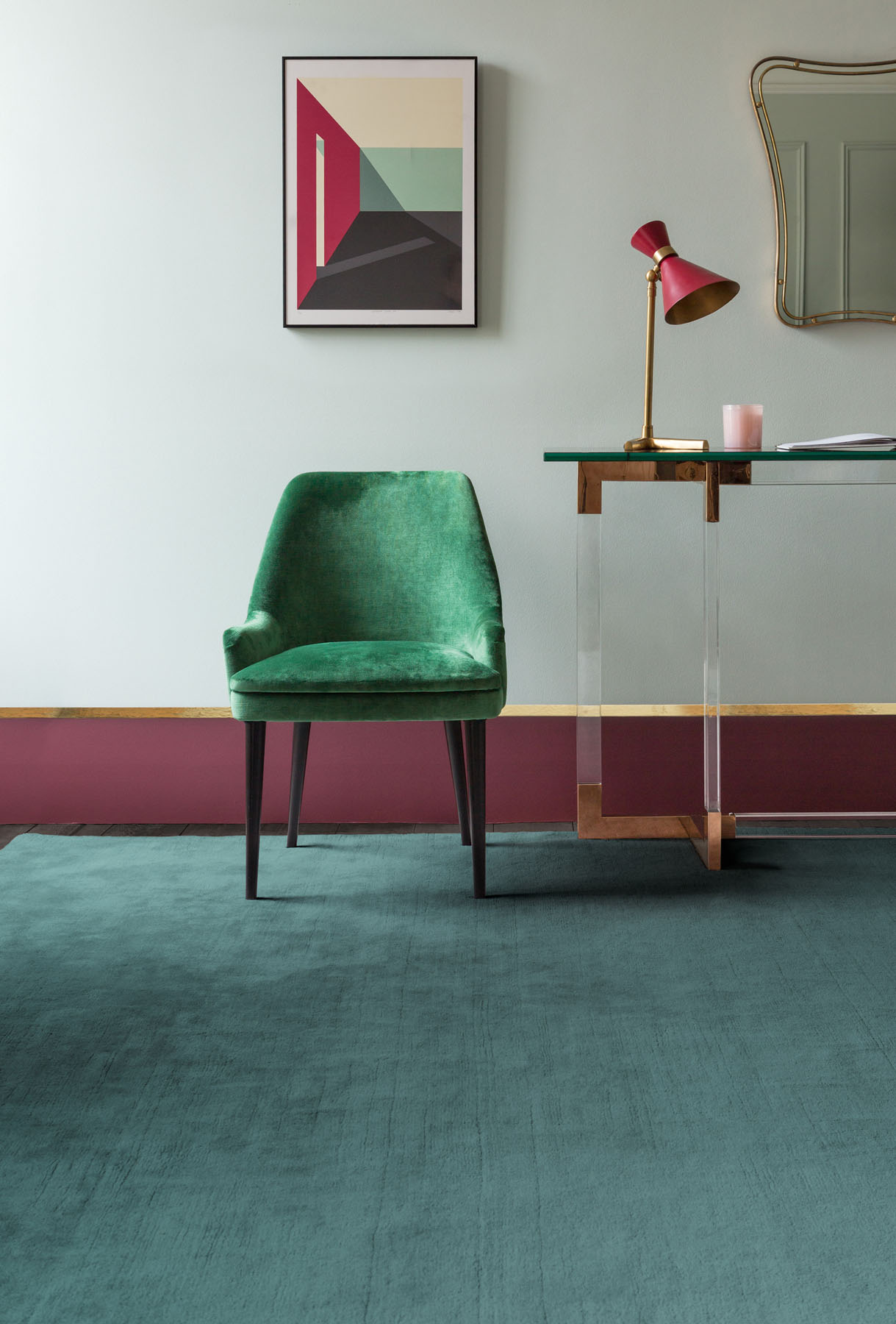 Leighton Teal Plain Wool rug by Farrow & Ball insitu image