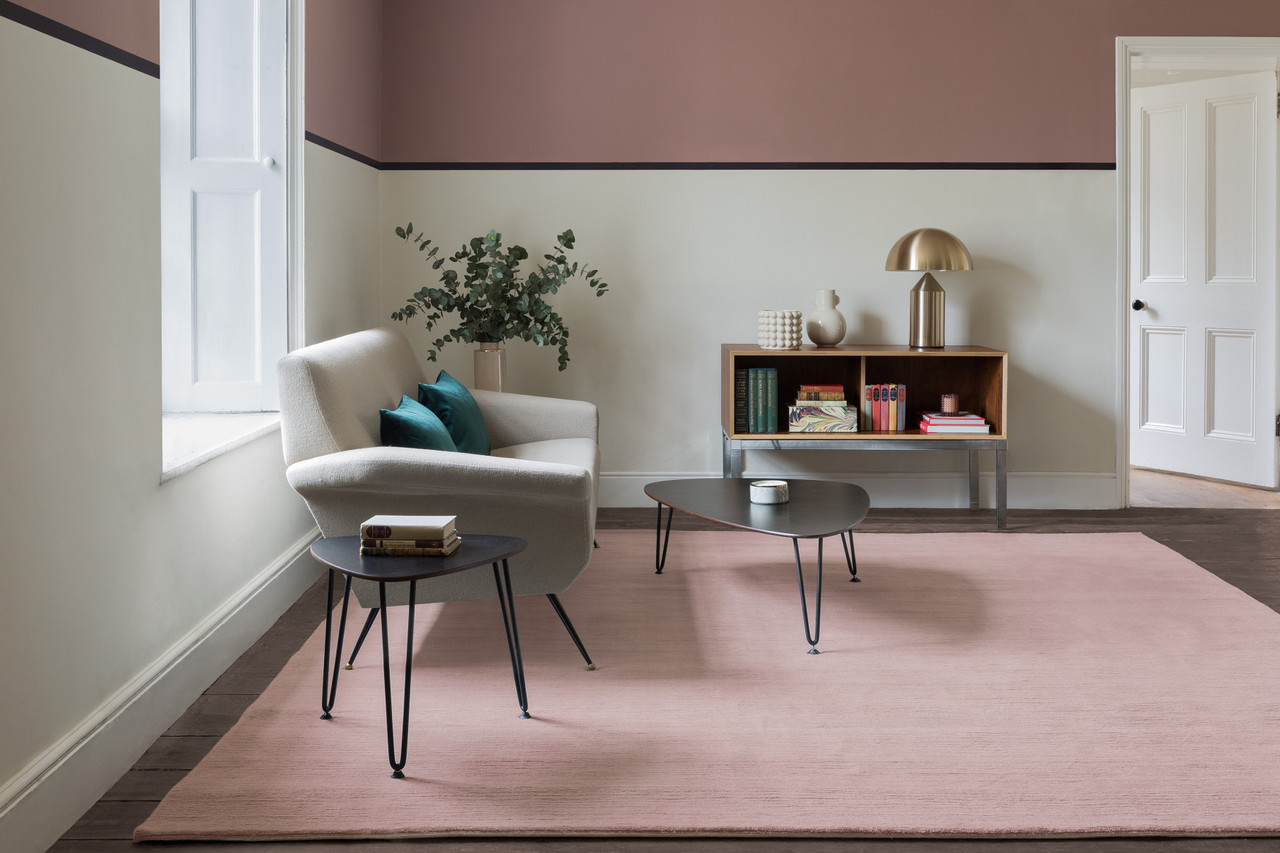 Portobello Pink Cut And Loop Stripe rug by Farrow & Ball landscape image