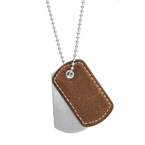 Brown Leather Stainless Custom Dog Tag Necklace