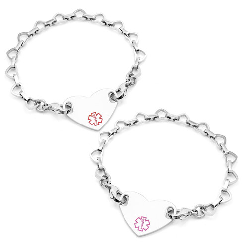 Heart Links & Heart Tag Medical Bracelets for Women