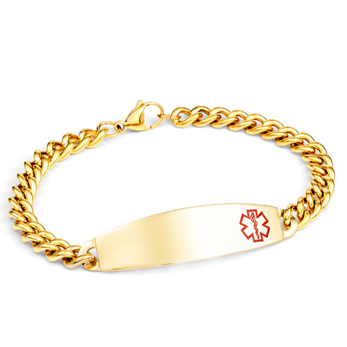 Gold Nine Inch Steel Medical ID Bracelet