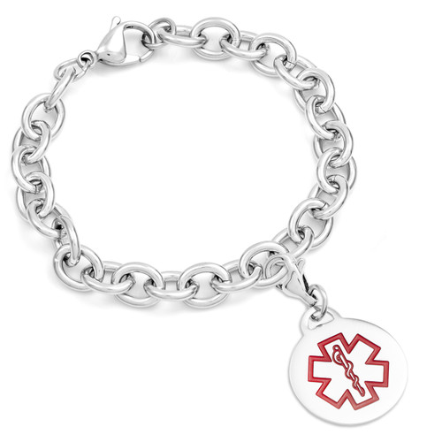 Medical Alert Stainless Cable Link Charm Bracelet 7.5 In