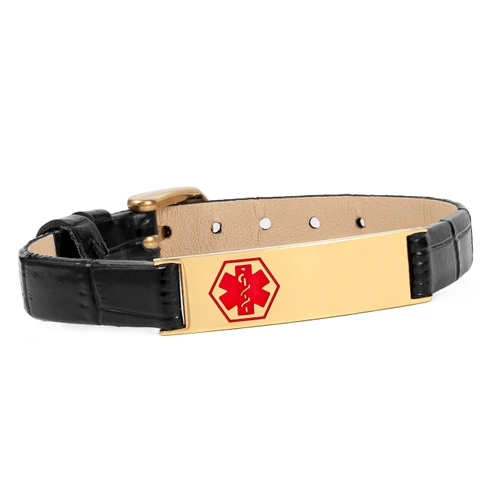 Makenna Gold Leather Watch Style Medical Bracelet