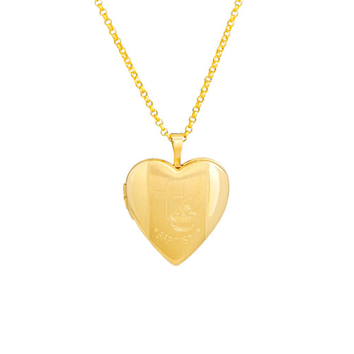Cross Gold Filled Baptism 2 Photo Heart Locket 15/16 Inch