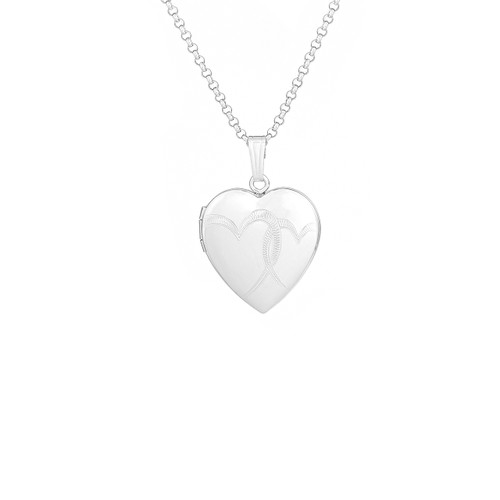 Interlocking Hearts Silver Engraved Locket Necklace