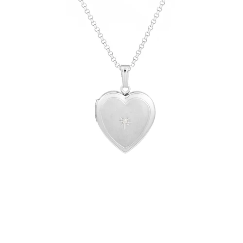 Diamond Blossom Silver Heart Engraved Lockets