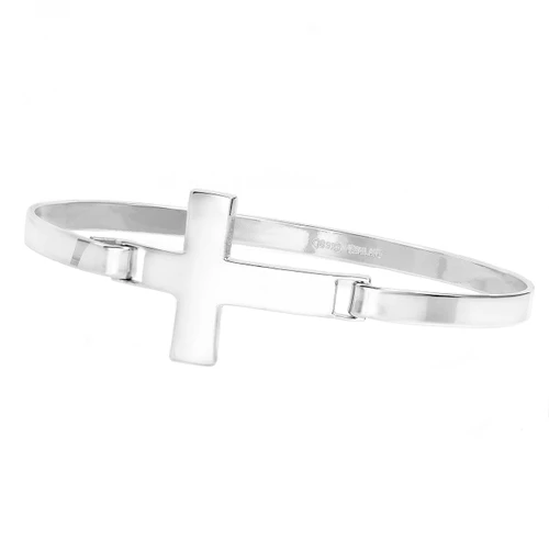 Sterling Silver Personalized Cross Bangle