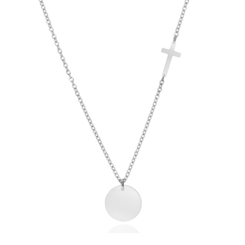 Silver Cross Necklace with One Charm
