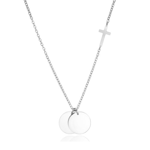 Silver Cross Necklace with Two Charms