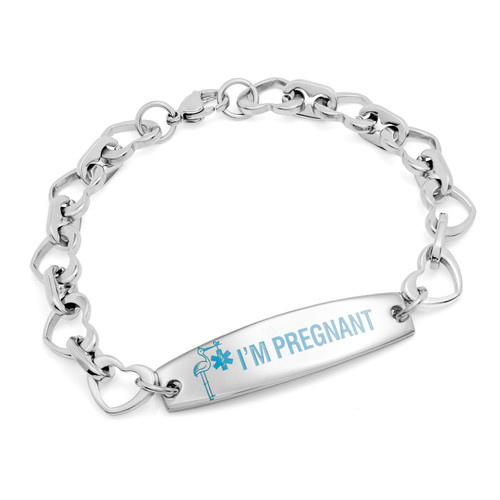 Blue Heart Link Pregnancy ID Bracelet