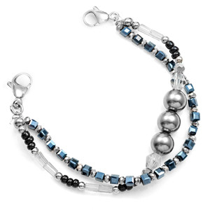 Black Double Strand Stretch Bead Bracelet for Medical Tags 6 inch