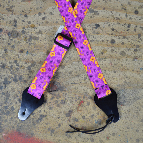 Printed Ukulele Strap Hibiscus Purple