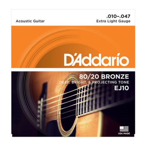 D'Addario EJ10 80/20 Bronze Acoustic Guitar Strings Extra Light 10-47