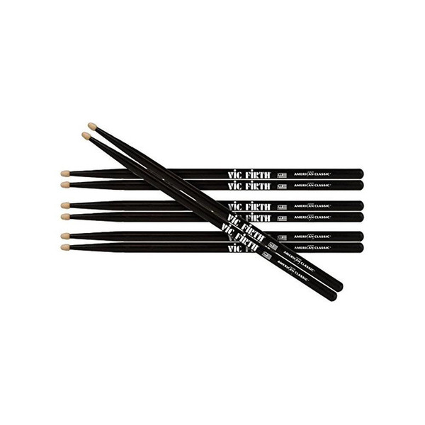 Vic Firth 5B Black Drumsticks Wood Tip 3 Pack + 1 Free