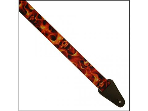 Colonial Leather Guitar Strap Fire Skulls Printed Webbing