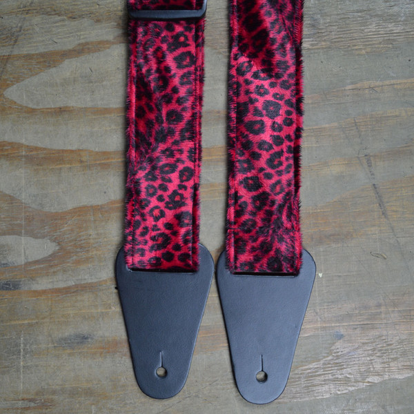 Red Dot Faux Fur Guitar Strap