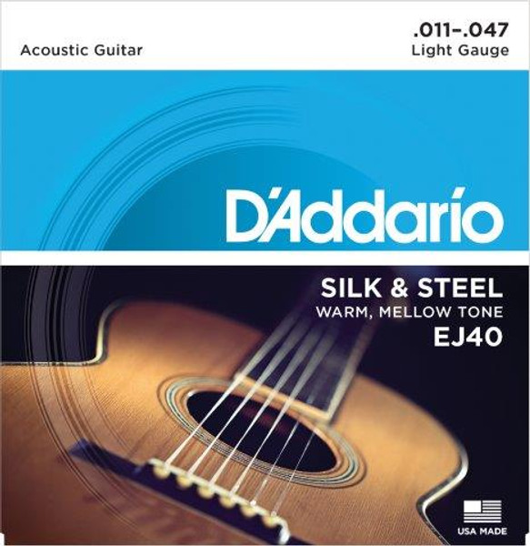 D'Addario EJ40 Silk & Steel Acoustic Guitar Strings Light 11-47