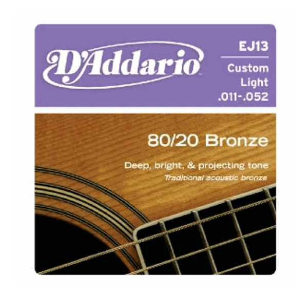 D'Addario EJ13 80/20 Bronze Acoustic Guitar Strings Custom Light 11-52