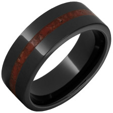 Black-Ceramic-Pipe-Cut-8mm-with-Red-Coral-Inlay-Polished-Finish-Wedding-Band-Side-View1