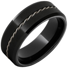 Black-Ceramic-Beveled-Edge-8mm-With-Twisted-Sterling-Silver-Inlay-and-Satin-Finish-Wedding-Band-Side-View1 Black-Ceramic-Beveled-Edge-8mm-With-Twisted-Sterling-Silver-Inlay-and-Satin-Finish-Wedding-Band-Side-View1