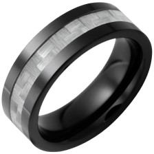Black-Ceramic-Pipe-Cut-8mm-with-4mm-Center-Silver-Carbon-Fiber-Inlay-Wedding-Band-Side-View1 Black-Ceramic-Pipe-Cut-8mm-with-4mm-Center-Silver-Carbon-Fiber-Inlay-Wedding-Band-Side-View1