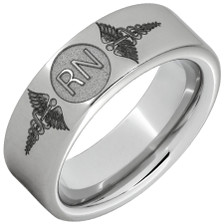 Serinium-Pipe-Cut-8mm-Laser-Engraved-Caduceus-and-Registered-Nurse-RN-Initials-Wedding-Band-Side-View1
