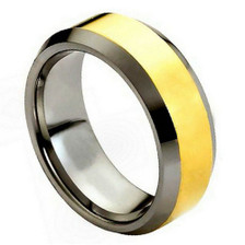 Tungsten-Ring-with-Yellow-Gold-plated-Center-and-Polished-Beveled-Edges-8mm-Wedding-Band-Full-View Tungsten-Ring-with-Yellow-Gold-plated-Center-and-Polished-Beveled-Edges-8mm-Wedding-Band-Full-View