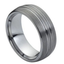 Tungsten-Ring-Brushed-Top-with-Double-Grooves-Dome-8mm-Wedding-Band-Full-View Tungsten-Ring-Brushed-Top-with-Double-Grooves-Dome-8mm-Wedding-Band-Full-View