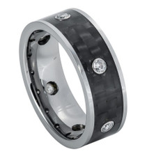 Tungsten-Ring-with-6-Bezel-set-CZ-in-Woven-Black-Carbon-Fiber-Inlay-8mm-Wedding-Band-Full-View-1 Tungsten-Ring-with-6-Bezel-set-CZ-in-Woven-Black-Carbon-Fiber-Inlay-8mm-Wedding-Band-Full-View-1