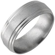 Titanium-Flat-8mm-Comfort-Fit-with-Double-Grooved-Stepdown-Edges-in-Stone-Finish-Wedding-Band-Full-View Titanium-Flat-8mm-Comfort-Fit-with-Double-Grooved-Stepdown-Edges-in-Stone-Finish-Wedding-Band-Full-View