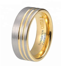 Matte-Finish-Two-tone-Double-Offset-Grooves-8mm-Flat-Gold-Comfort-Fit-Tungsten-Wedding-Band-Side-View1