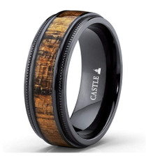 Hawaii-Koa-Wood-Inlay-Milgrain-Edge-8mm-Comfort-Fit-Black-Titanium-Wedding-Band-Side-View1 Hawaii-Koa-Wood-Inlay-Milgrain-Edge-8mm-Comfort-Fit-Black-Titanium-Wedding-Band-Side-View1