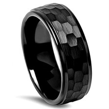 Hammered-Black-Tungsten-Carbide-Brushed-Finish-8mm-Comfort-Fit-Polished-Edge-Wedding-Band-Side-View1 Hammered-Black-Tungsten-Carbide-Brushed-Finish-8mm-Comfort-Fit-Polished-Edge-Wedding-Band-Side-View1