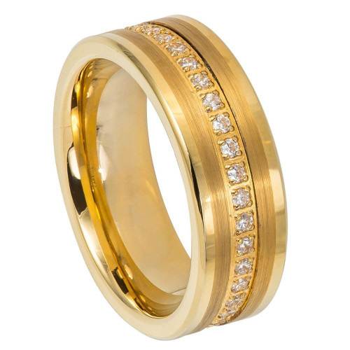 Gold Tungsten Ring Set with Clear CZ
