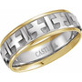 14K-White-and-Yellow-Gold-Raised-Cross-Design-7mm-Width-Wedding-Band-Side-View