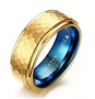 Hammered-Gold-Tungsten-8mm-Step-Edge-Comfort-Fit-Blue-Inside-Wedding-Band-Side-View1