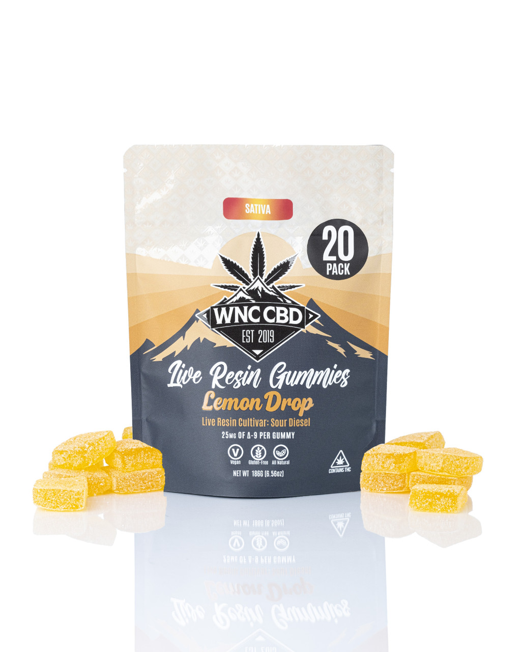 Lemon Drop Delta-9 Live Resin Gummies – 25mg Sour Diesel | WNC CBD
