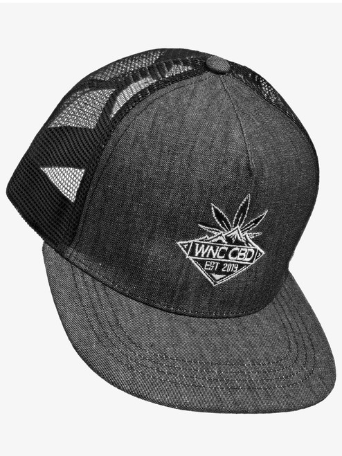 WNC CBD Hat – Classic Black Adjustable Cap with mesh back, embroidered logo, and curved brim.