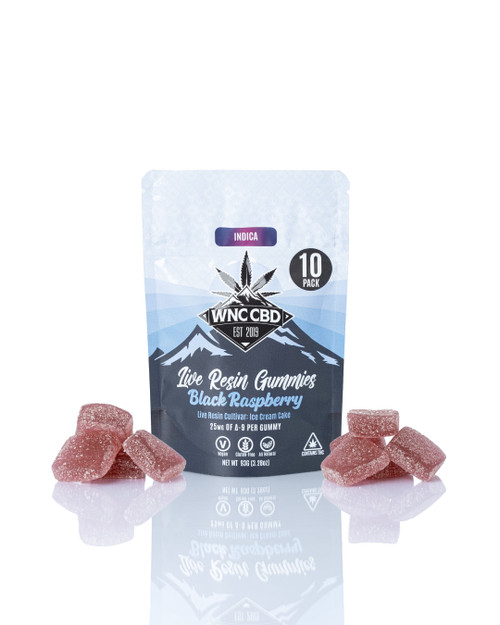 Black Raspberry Delta-9 Live Resin Gummies, 25mg Ice Cream Cake, WNC CBD, 10-pack, pink gummies with sugar coating. Black Raspberry Delta-9 Live Resin Gummies, 25mg Ice Cream Cake, WNC CBD, 10-pack, pink gummies with sugar coating.
