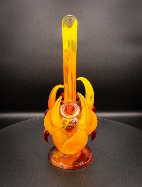 JDZ Fire Totem Bubbler in vibrant orange and yellow glass with flame-like design, from Glass Accessories.